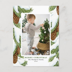 Cartão Postal De Festividades Pinecones Watercolor Foto de Natal Feliz