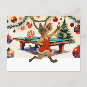 Cartão Postal De Festividades Ping Pong Christmas Themed for Siamese Cat amantes