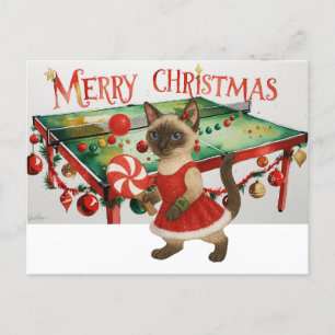 Cartão Postal De Festividades Ping Pong Christmas Themed for Siamese Cat amantes