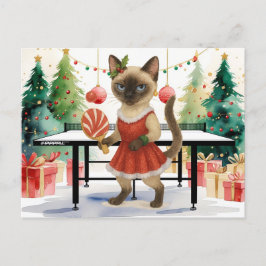 Cartão Postal De Festividades Ping Pong Christmas Themed for Siamese Cat amantes