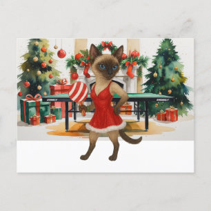 Cartão Postal De Festividades Ping Pong Christmas Themed for Siamese Cat amantes