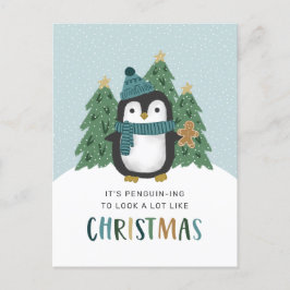 Cartão Postal De Festividades Pinguim Bonito Engraçado Pinguim de Natal