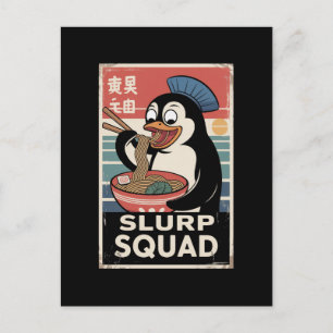Cartão Postal De Festividades Pinguim Comendo Ramen Funny Slurp Squad