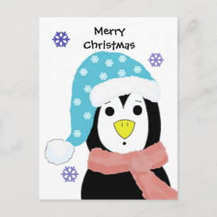 Cartão Postal De Festividades Pinguim de Natal