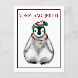 Cartão Postal De Festividades Pinguim de Natal festivo bonito