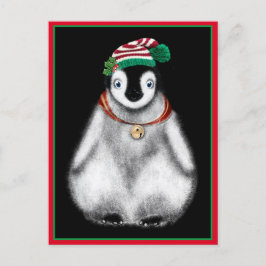 Cartão Postal De Festividades Pinguim de Natal festivo bonito