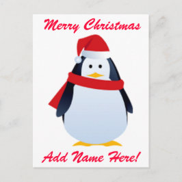 Cartão Postal De Festividades Pinguim De Natal Num Chapéu De Papai Noel