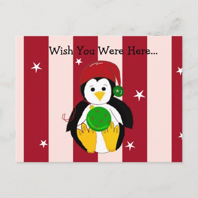 Cartão Postal De Festividades Pinguim de Natal para Bebê (Frente)