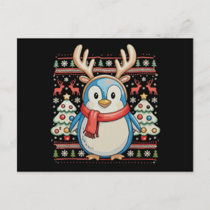 Cartão Postal De Festividades Pinguim de Natal Suéter Feio de Natal Neve Feriado