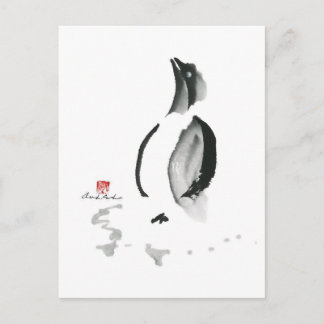 Cartão Postal De Festividades Pinguim do Natal, Sumi-e