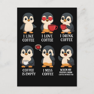 Cartão Postal De Festividades Pinguim Fofo Amante de Café Emoções Para Cada Humo