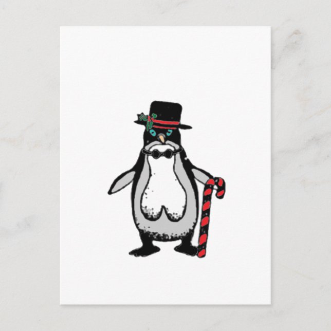 Cartão Postal De Festividades Pinguim-Natal (Frente)