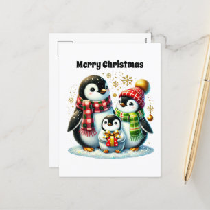 Cartão Postal De Festividades Pinguim personalizável Feliz Natal