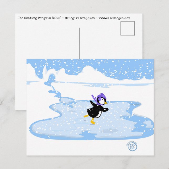 Cartão Postal De Festividades Pinguim Pinguim de Patinação no Natal (Frente/Verso)