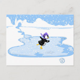 Cartão Postal De Festividades Pinguim Pinguim de Patinação no Natal