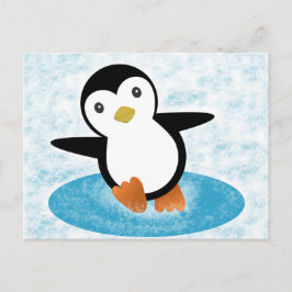 Cartão Postal De Festividades Pingüino patinando en la nieve
