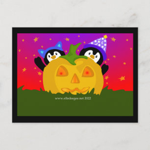 Cartão Postal De Festividades Pinguins de Halloween