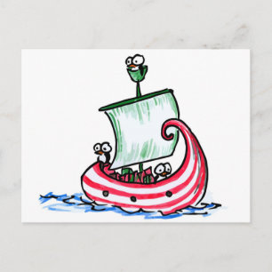 Cartão Postal De Festividades Pinguins velejando num barco de Natal
