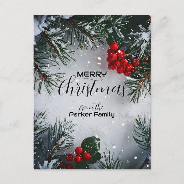 Cartão Postal De Festividades Pinheiro Coberto De Neve, Holly Berries, Não Foto (Frente)