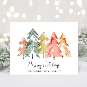 Cartão Postal De Festividades Pinheiros-de-Natal Mínimos Aquarela