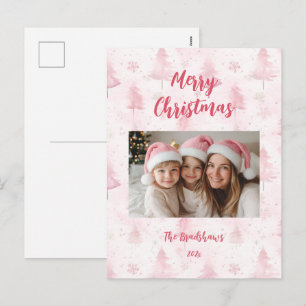 Cartão Postal De Festividades Pinheiros de Natal Rosa Foto Postcard de Férias