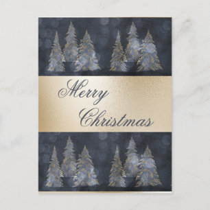 Cartão Postal De Festividades Pinho Elegante Azul Metálico Dourado Feliz Natal H
