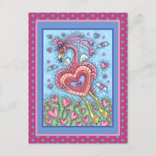 CARTÃO POSTAL DE FESTIVIDADES PINK FLAMINGO CUPID E NAMORADOS DE CORAÇÕES DE V