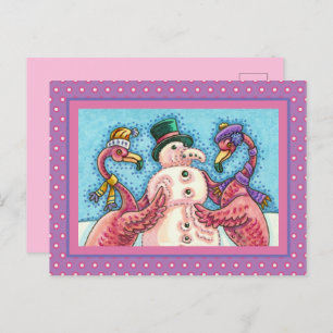 CARTÃO POSTAL DE FESTIVIDADES PINK FLAMINGOS FAZEM NEVE, AVES DE NATAL ENGRAÇADO