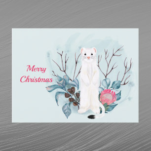 Cartão Postal De Festividades Pink Floral de Ermine Branca de Natal