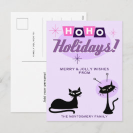 Cartão Postal De Festividades Pink Midcentury Modern Ho Ho Holidays Christmas