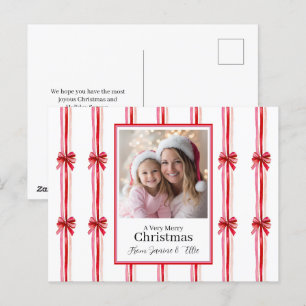 Cartão Postal De Festividades Pink Red Photo Christmas