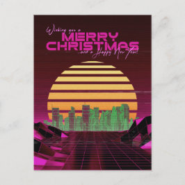 Cartão Postal De Festividades Pink Synthwave Natal