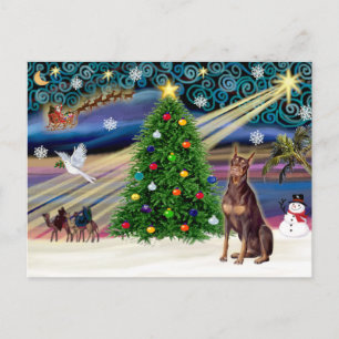 Cartão Postal De Festividades Pinscher, Doberman Magic de Natal (vermelho)