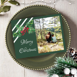 Cartão Postal De Festividades Pintado À Mão De Água Pinheiros Pintados E Berry V