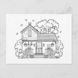 Cartão Postal De Festividades Pinte Você Mesmo Casa Aconchegante e Esquilos Cobe