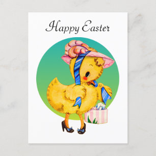 Cartão Postal De Festividades pintinho de Felz pascoa de vintage fofo
