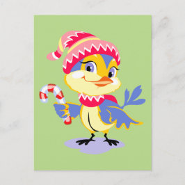 Cartão Postal De Festividades Pintinho de Natal bonito