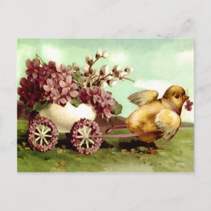 Cartão Postal De Festividades Pintinho de Páscoa e vagão da ventoinha