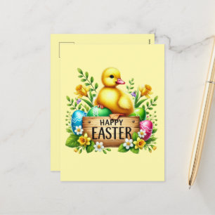 Cartão Postal De Festividades Pintinho Felz pascoa