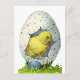 Cartão Postal De Festividades Pintinho Vintage E Ovo De Páscoa