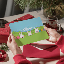 Cartão Postal De Festividades Pintinhos de safra minimalista e bonés de Páscoa