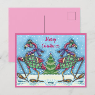 CARTÃO POSTAL DE FESTIVIDADES PINTOS DE NEVE E PINOS DE CASACO