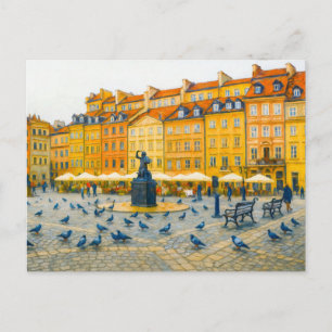 Cartão Postal De Festividades Pintura a óleo de Varsóvia Cidade Velha com Syrenk