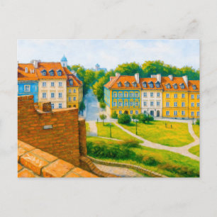 Cartão Postal De Festividades Pintura a óleo de Varsóvia - Vista da muralha da c