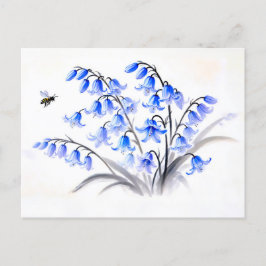 Cartão Postal De Festividades Pintura a tinta asiática com flores azuis