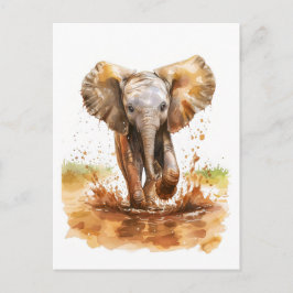 Cartão Postal De Festividades Pintura aquosa de lama de salpicos de elefante par