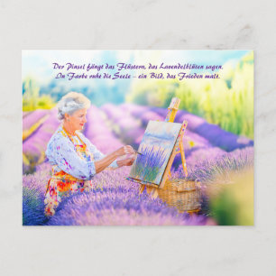 Cartão Postal De Festividades Pintura Artista em Campo de Lavanda Blooming