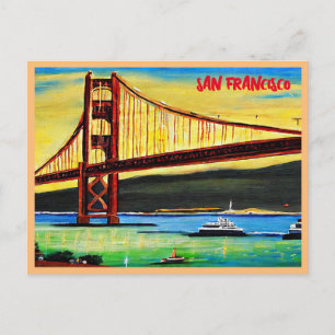 Cartão Postal De Festividades Pintura da ponte Ouro de São Francisco