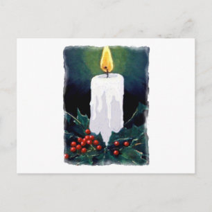 Cartão Postal De Festividades Pintura da Vela e da Holly: Natal