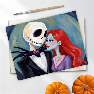 Cartão Postal De Festividades Pintura de Halloween de Jack e Sally